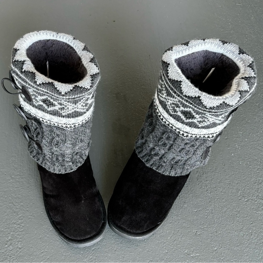MUK LUK Cheryl Fair Isle Pattern Sweater Knit Fur Lined Side Button Boots - Picture 4 of 14